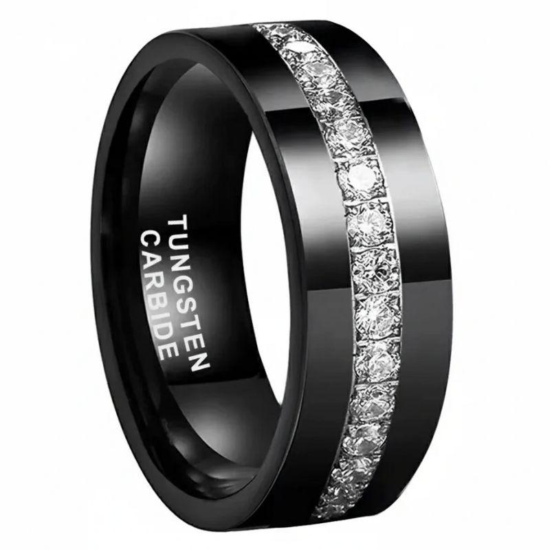 Pipe_Cut_CZ_Stone_Inlay_Black_Tungsten_Carbide_Ring