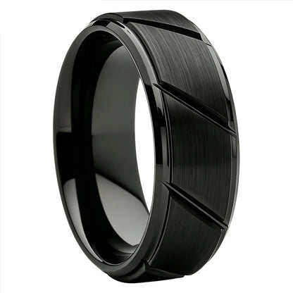 Plated Tungsten Ring with Cut Groove & Beveled Edges