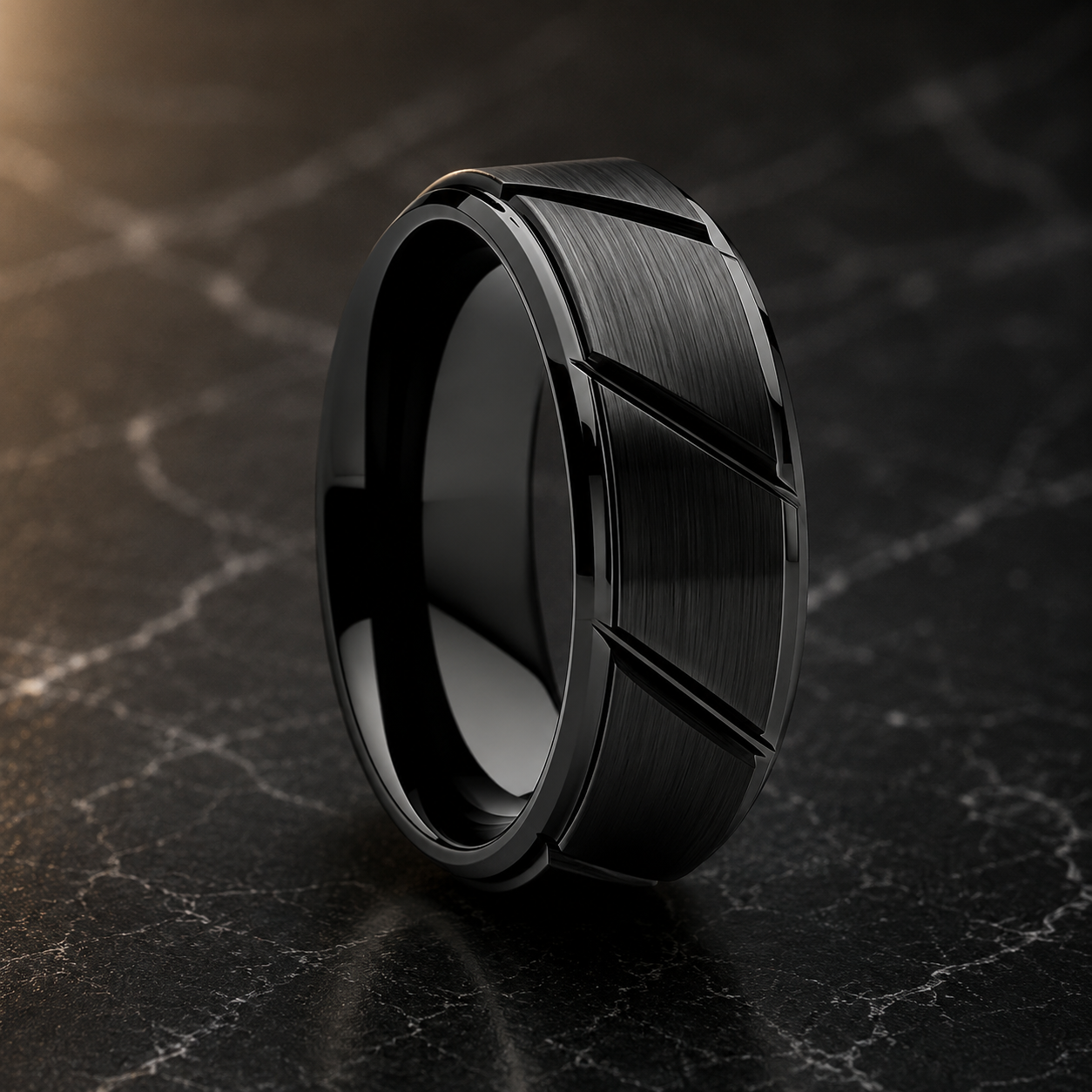 Plated Tungsten Ring with Cut Groove & Beveled Edges