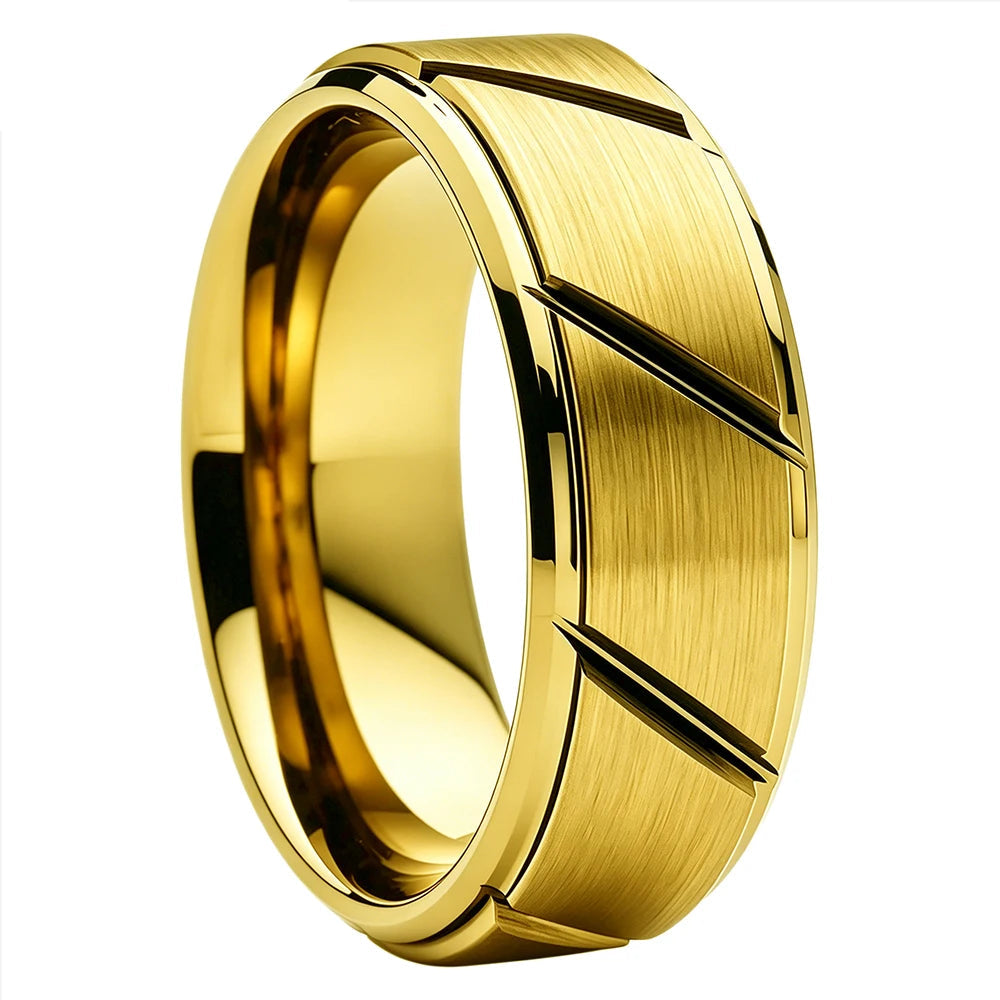 Plated Tungsten Ring with Cut Groove & Beveled Edges