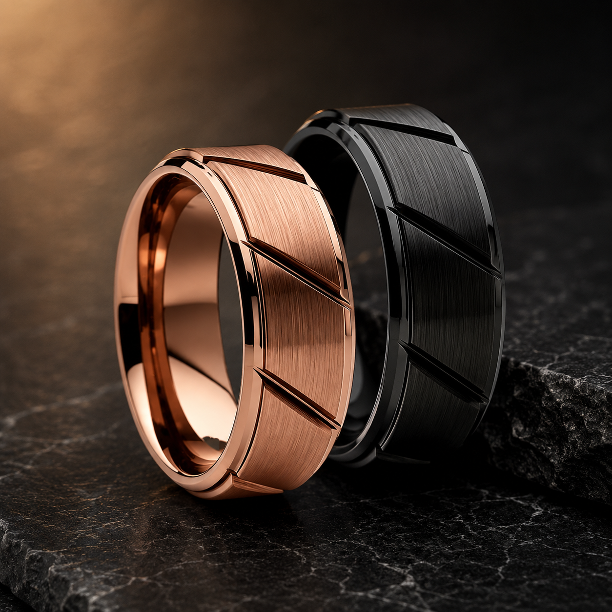 Plated Tungsten Ring with Cut Groove & Beveled Edges