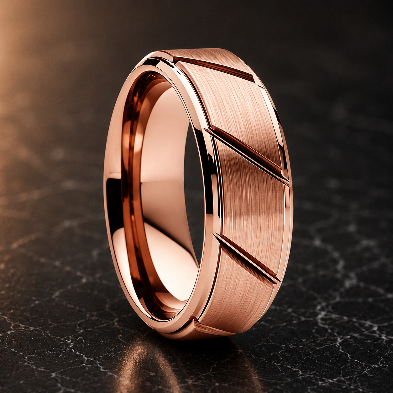 Plated Tungsten Ring with Cut Groove & Beveled Edges