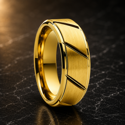 Plated Tungsten Ring with Cut Groove & Beveled Edges