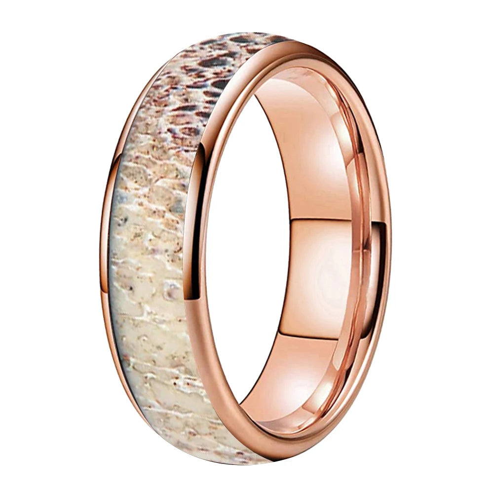  Polished Tungsten Ring with Deer Antler Inlay