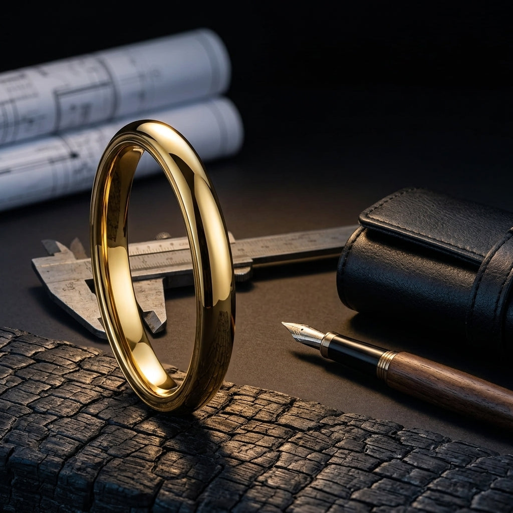  Polished Gold -Tungsten Ring (2mm)