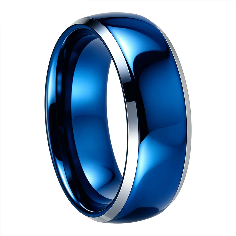 Polished Tungsten Couple Ring Set with Silver Bevel Edge