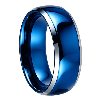 Polished Tungsten Couple Ring Set with Silver Bevel Edge
