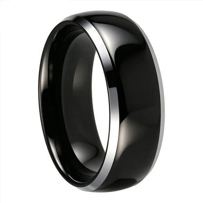 Polished Tungsten Couple Ring Set with Silver Bevel Edge