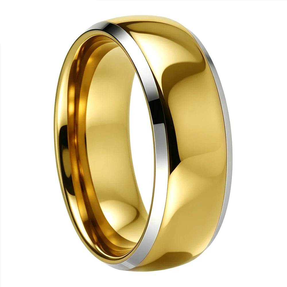Polished Tungsten Couple Ring Set with Silver Bevel Edge