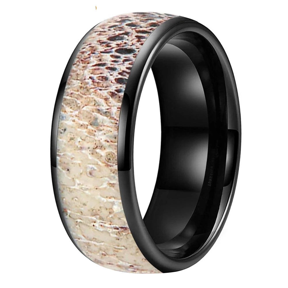  Polished Tungsten Ring with Deer Antler Inlay