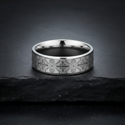 Polished Tungsten Wedding Band with Engraved Cross
