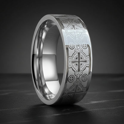 Polished Tungsten Wedding Band with Engraved Cross