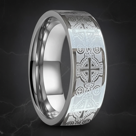 Polished Tungsten Wedding Band with Engraved Cross