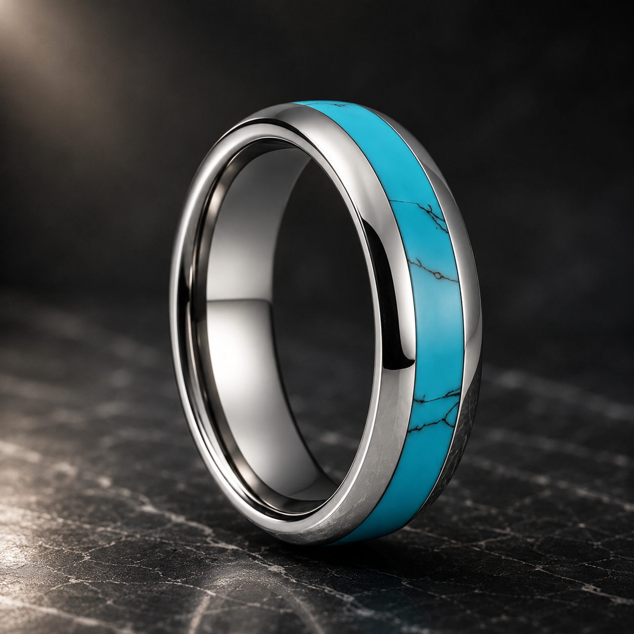 Silver Tungsten Ring with Turquoise Inlay