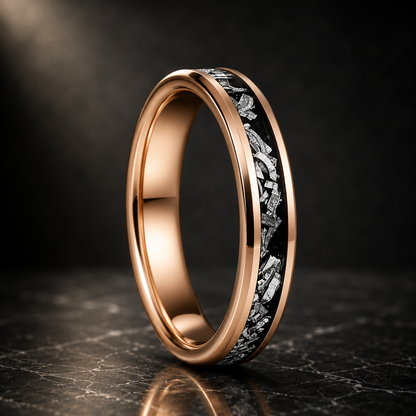 4mm Women's Tungsten Ring with Meteorite Inlay