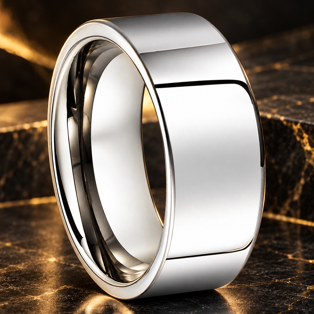 The Accord — Flat Polished Silver Tungsten Wedding Band