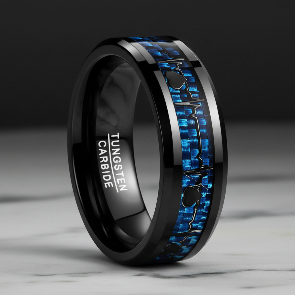 Purple Carbon Fiber Tungsten Ring 