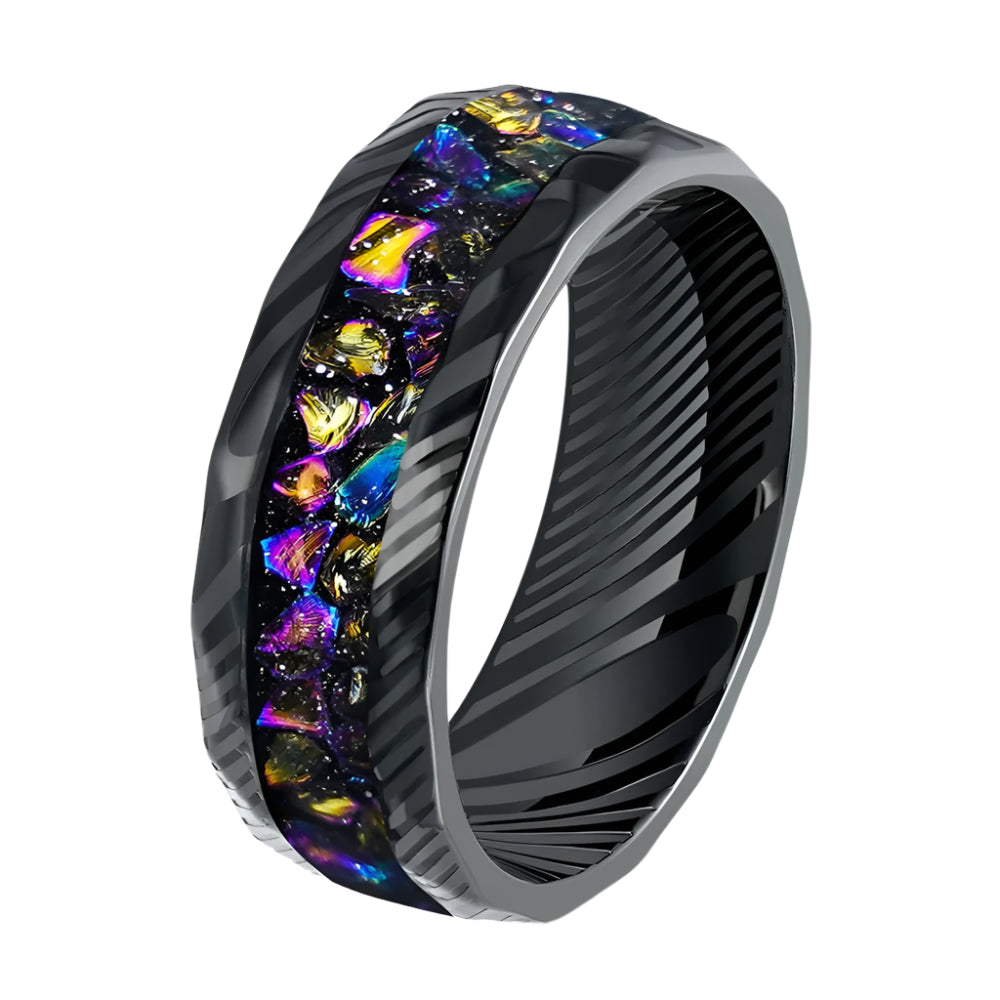 Purple Nebula Tungsten Damascus Ring