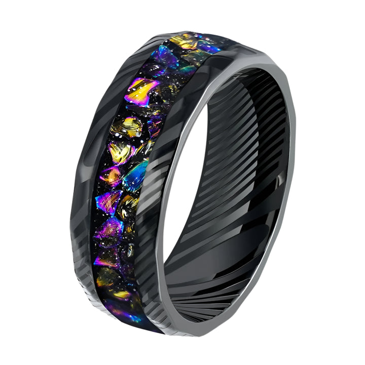 Purple Nebula Tungsten Damascus Ring