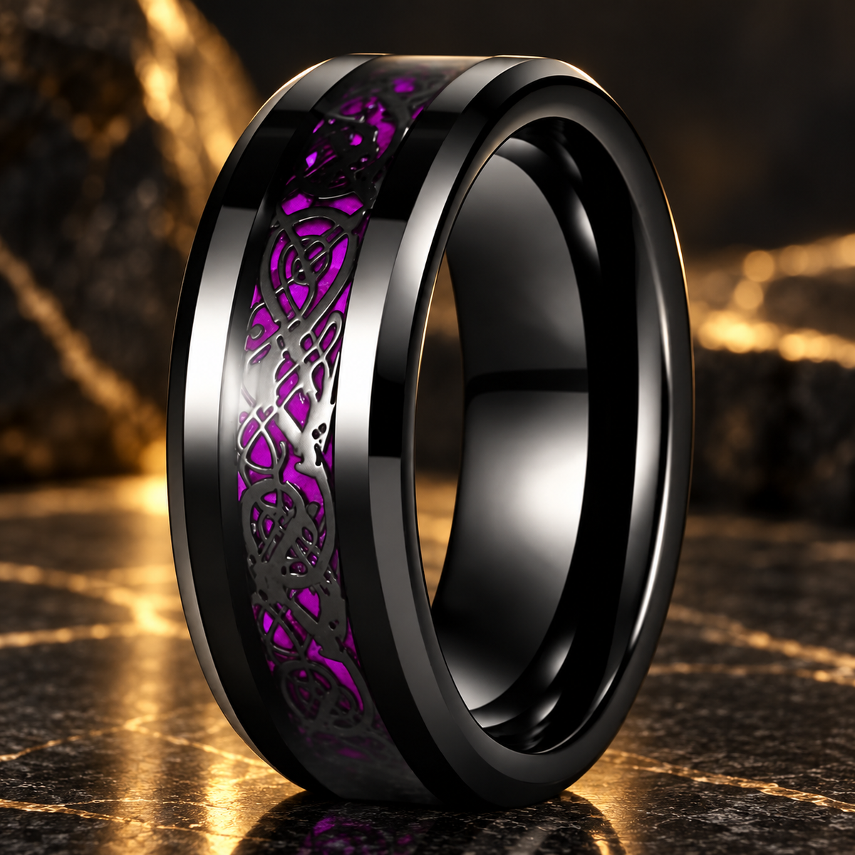  Celtic Dragon Tungsten Ring with Carbon Fiber Inlay