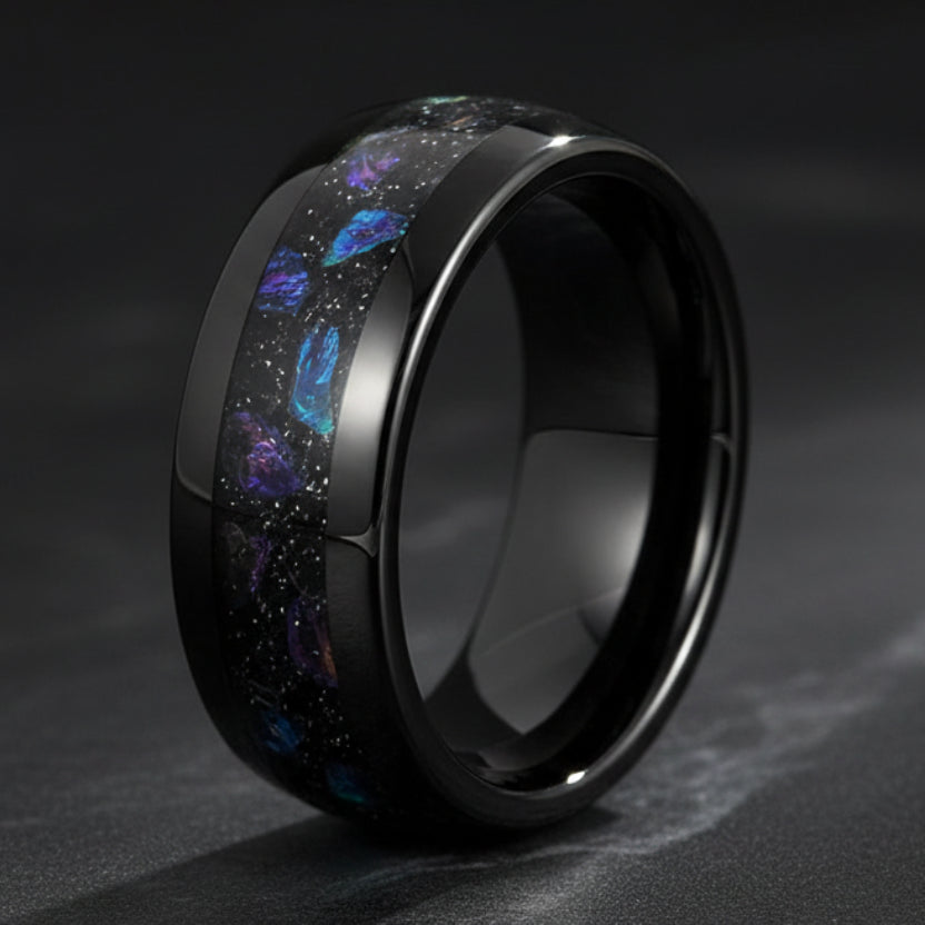 Purple Amethyst Black Tungsten Ring