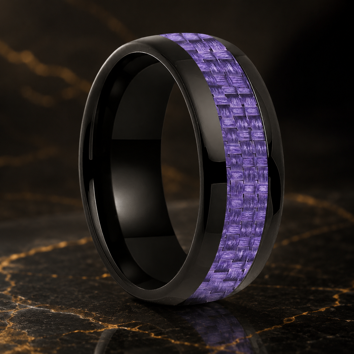Purple Carbon Fiber Tungsten Ring with Dome Polished Finish