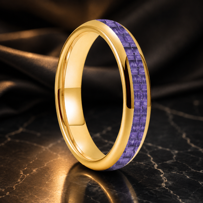 Purple Carbon Fiber Tungsten Ring with Dome Polished Finish
