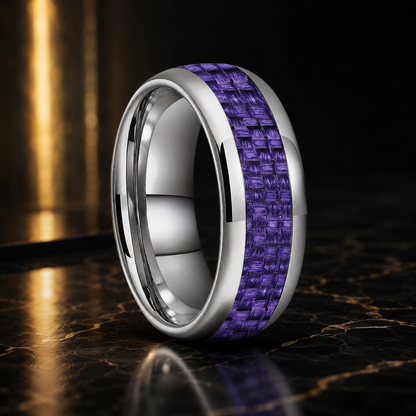 Purple Carbon Fiber Tungsten Ring with Dome Polished Finish