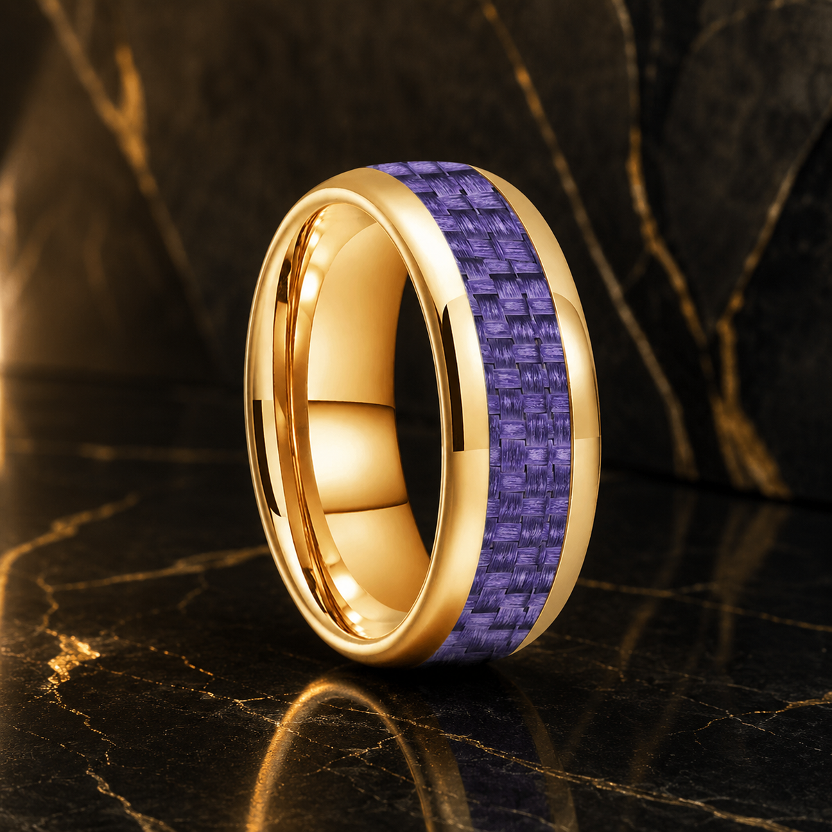 Purple Carbon Fiber Tungsten Ring with Dome Polished Finish