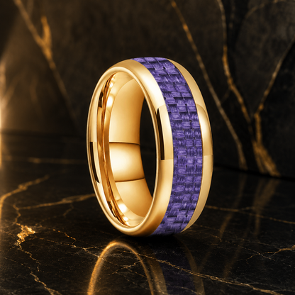 Purple Carbon Fiber Tungsten Ring with Dome Polished Finish