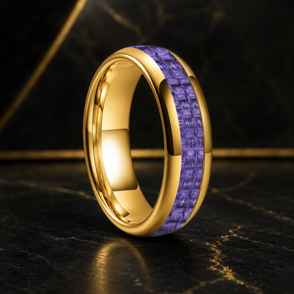 Purple Carbon Fiber Tungsten Ring with Dome Polished Finish