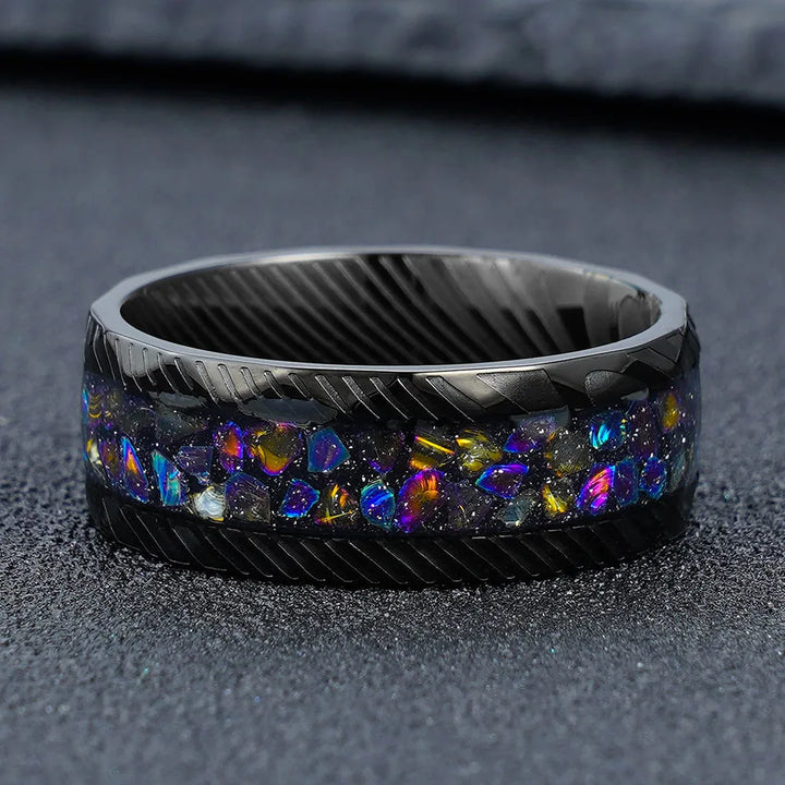 Purple nebula tungsten ring