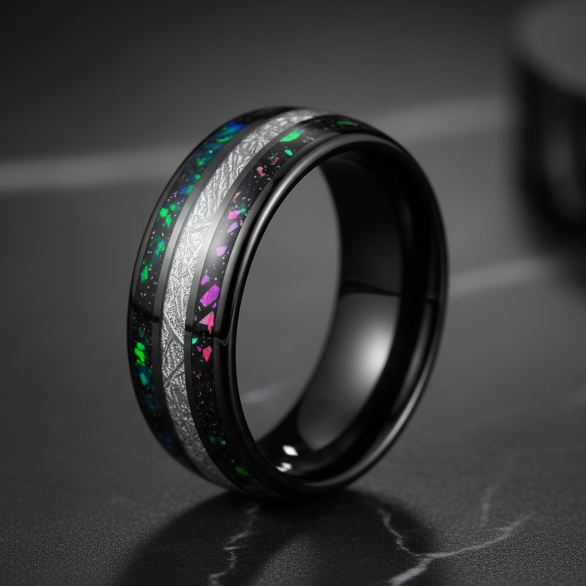 Rainbow-Opal-Meteorite_Inlay_Tungsten_Ring