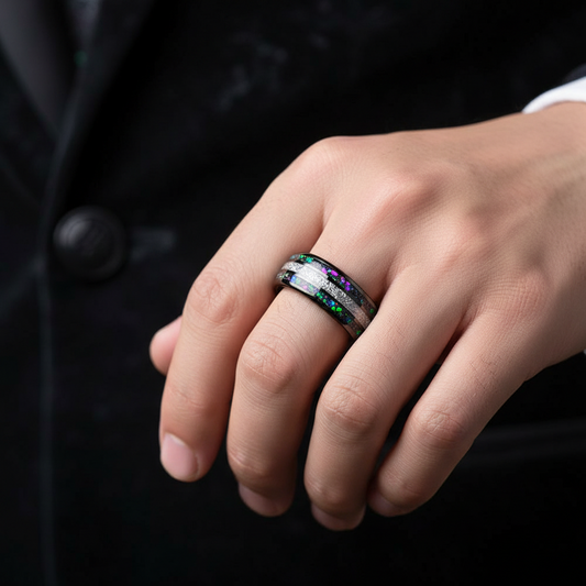 Rainbow-Opal-Meteorite_Inlay_Tungsten_Ring