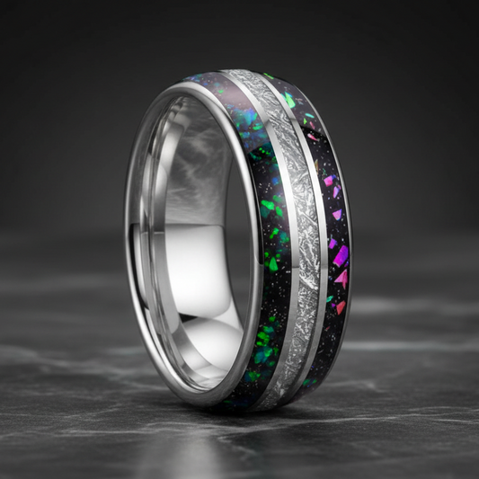 Rainbow-Opal-Meteorite_Inlay_Tungsten_Ring