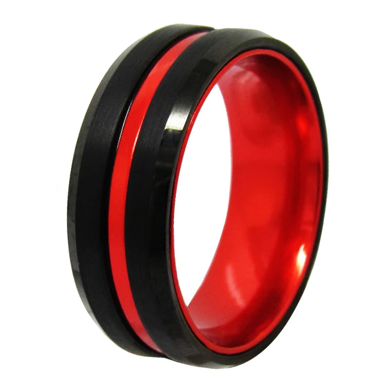 Red Line Tungsten Ring – Bold Modern Symbol of Love