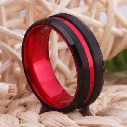 Red Line Tungsten Ring – Bold Modern Symbol of Love