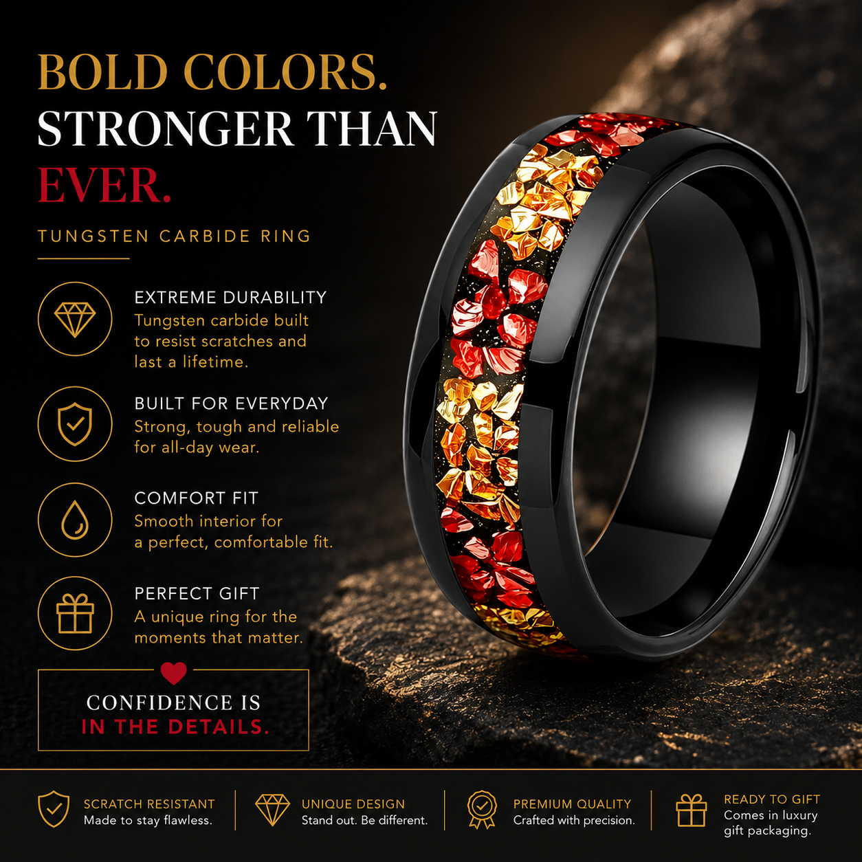  Red and Gold Tungsten Ring 