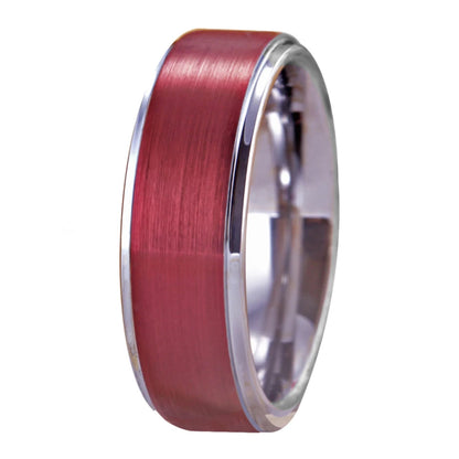 Red and Silver Tungsten Carbide Wedding Ring
