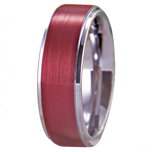 Red and Silver Tungsten Carbide Wedding Ring