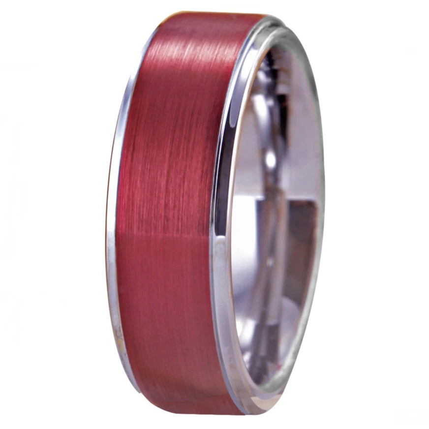 Red and Silver Tungsten Carbide Wedding Ring