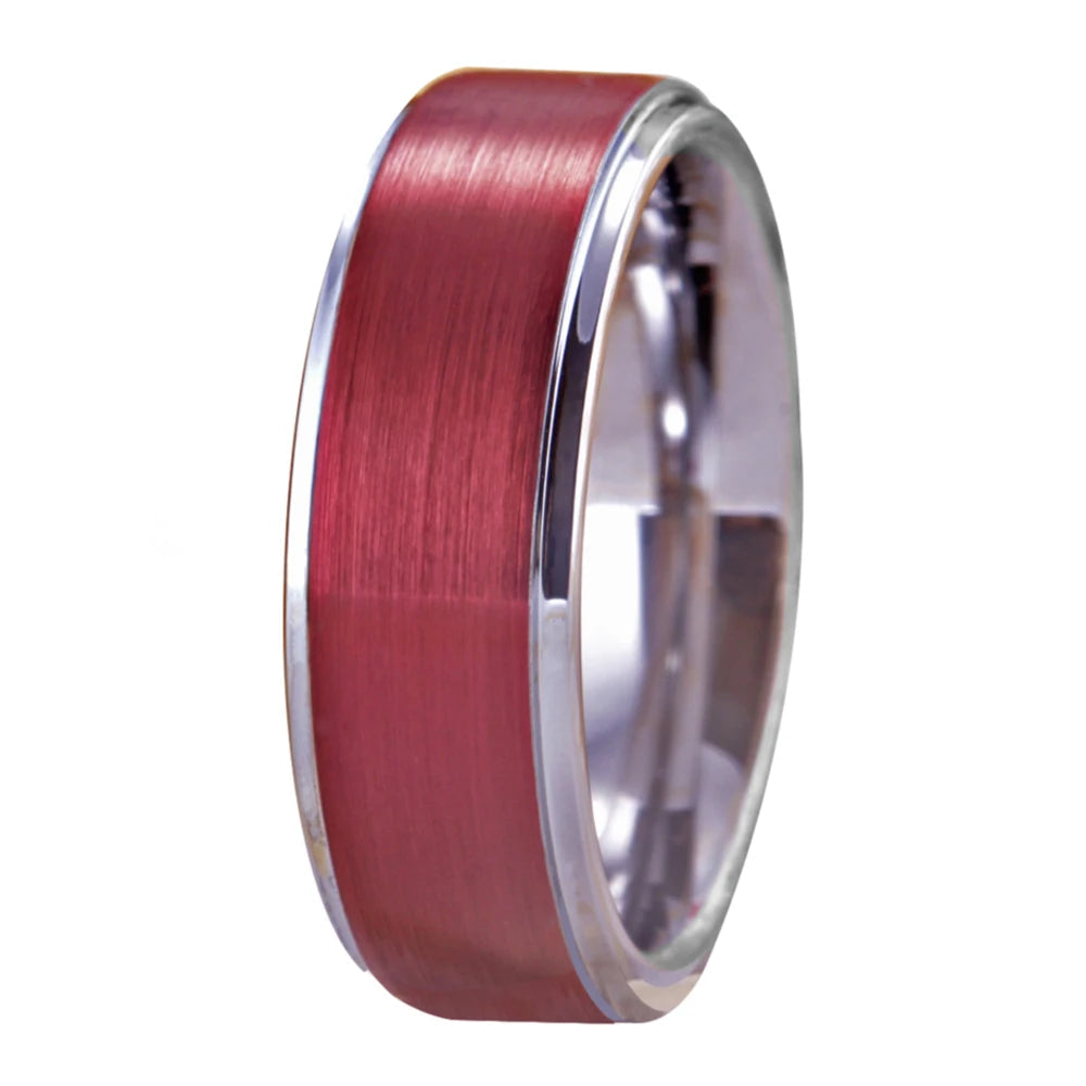 Red and Silver Tungsten Carbide Wedding Ring