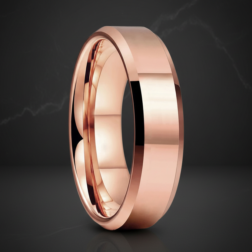Rose Gold Polished Tungsten Wedding Band
