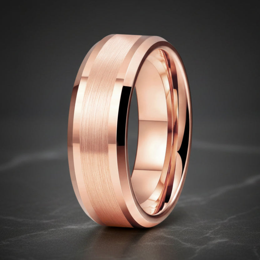 Rose Gold Tungsten Mens Wedding Band