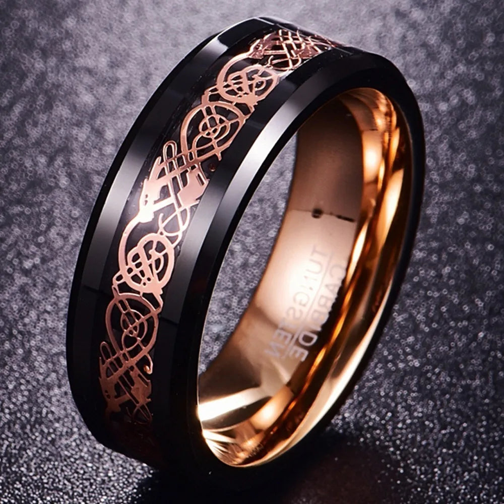 Rose Gold Carbon Fiber Tungsten Ring