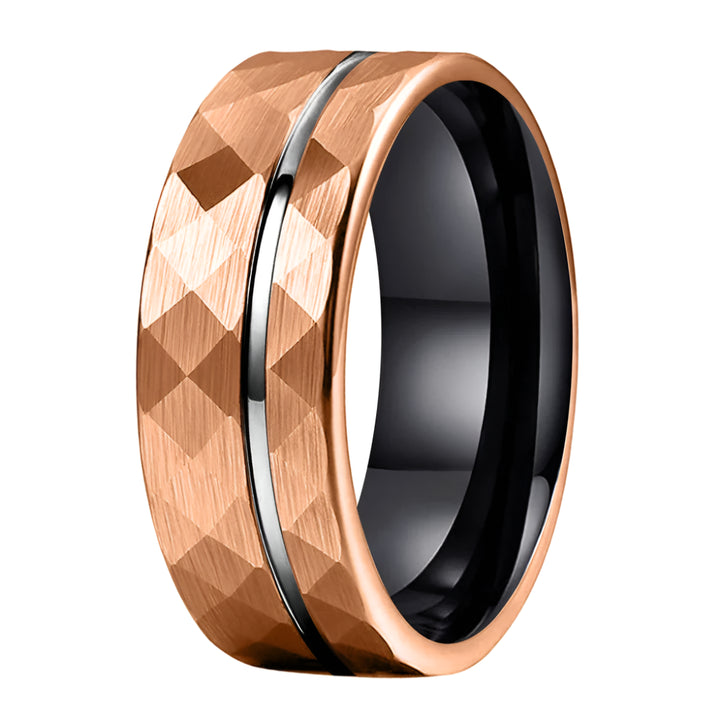 Rose Gold Hammered Tungsten Ring
