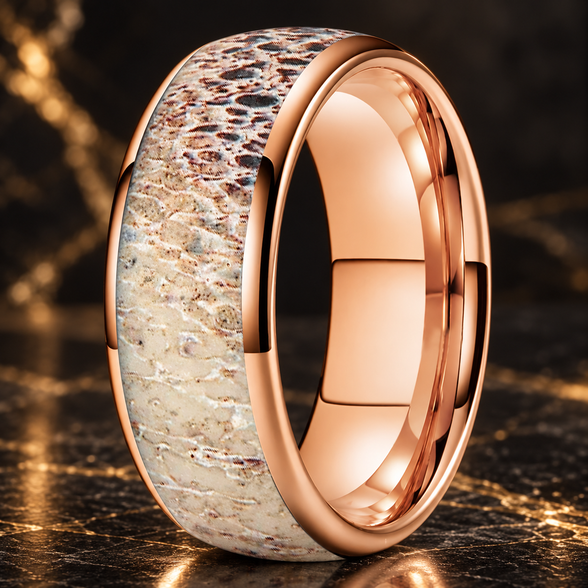 The Antler — Polished Tungsten Ring with Deer Antler Inlay