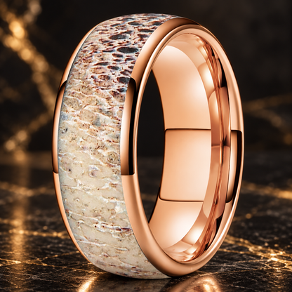 The Antler — Polished Tungsten Ring with Deer Antler Inlay