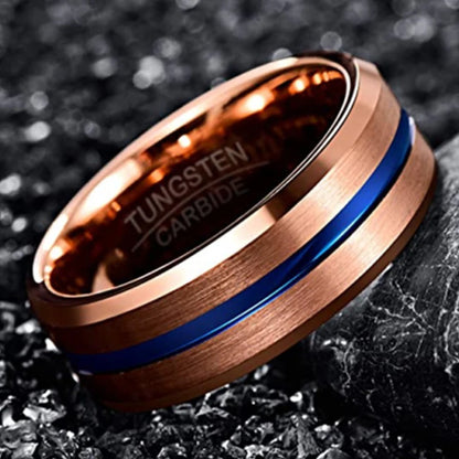 Rose Gold & blue Tungsten Carbide Ring