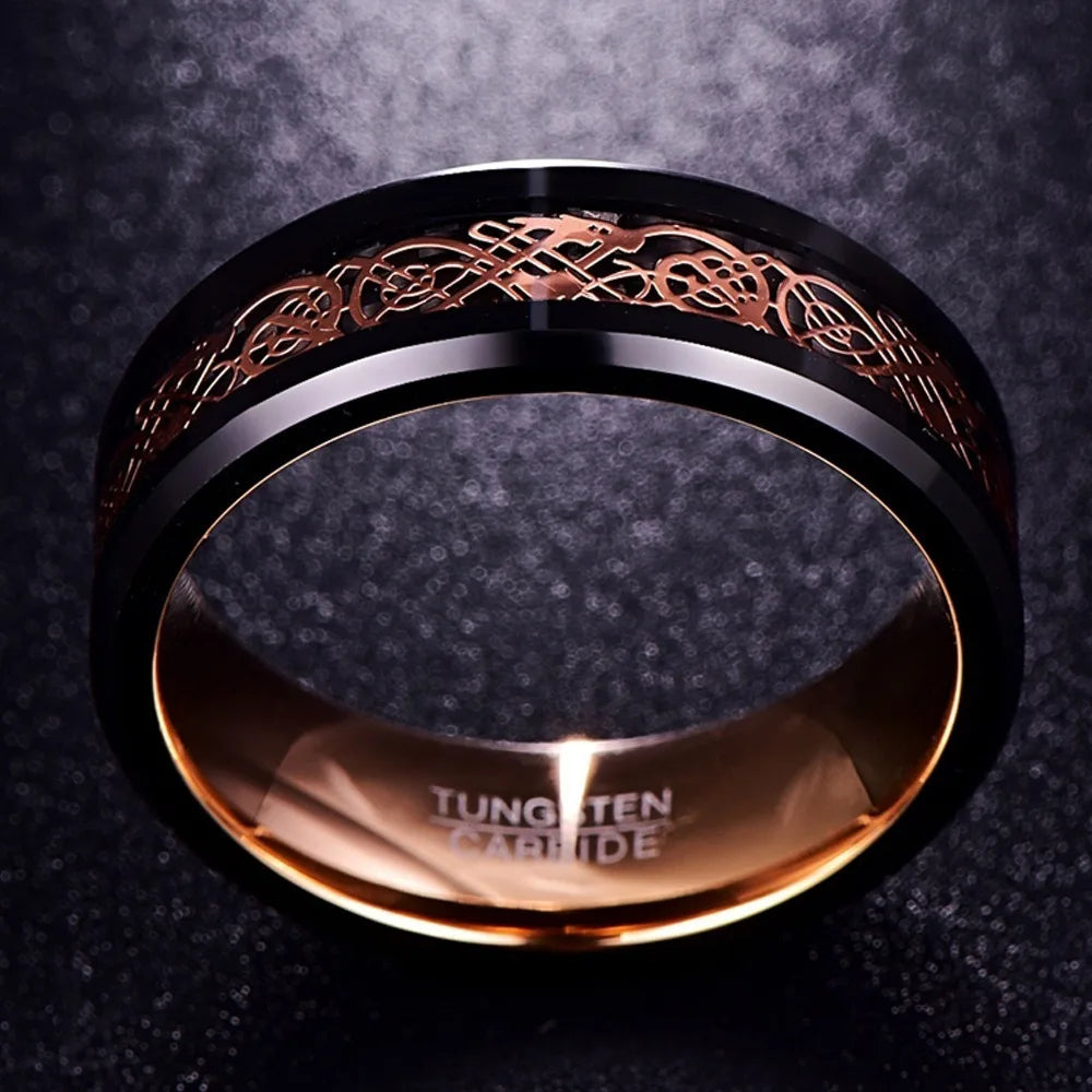 Rose Gold Carbon Fiber Tungsten Ring